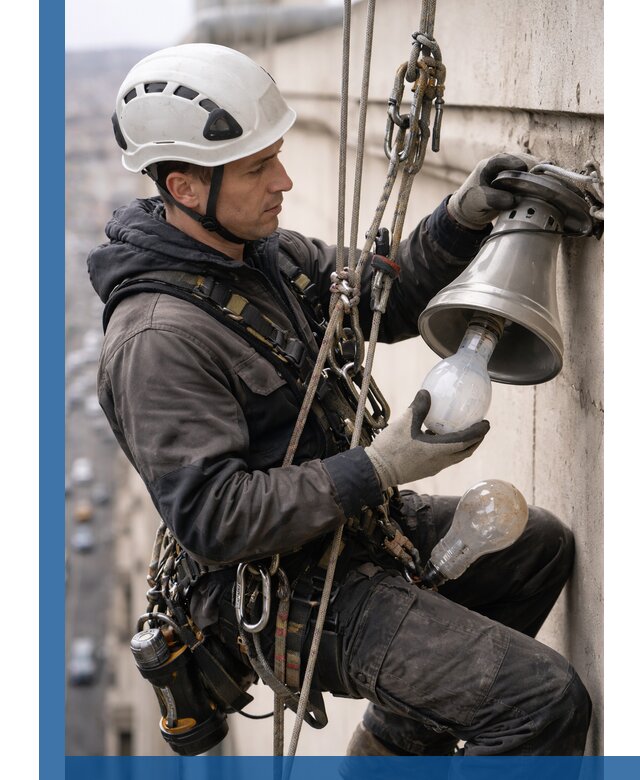 Замена ламп на высоте в Новокузнецке профессионально и быстро