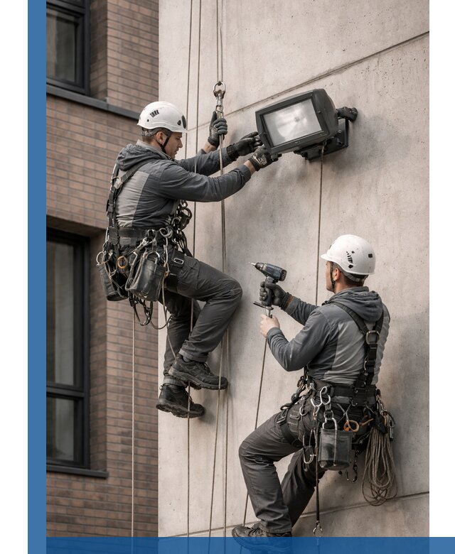 Профессиональный монтаж фасадных прожекторов в Новокузнецке под ключ