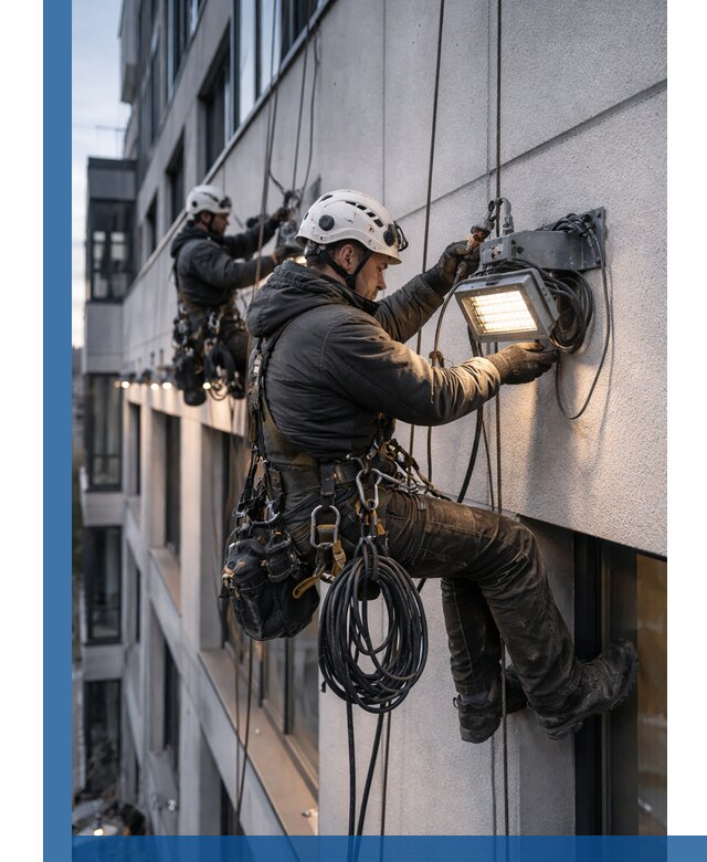 Монтаж фасадного освещения в Новокузнецке установка и подключение