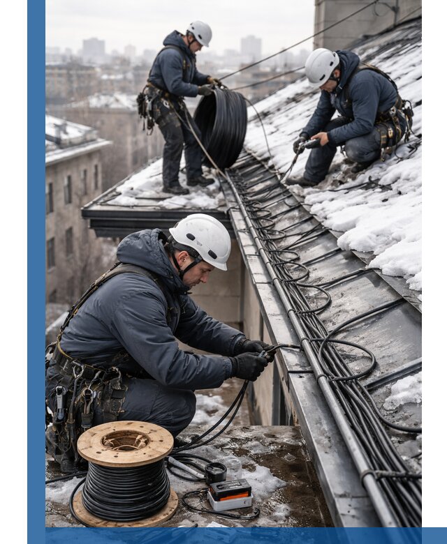 Монтаж греющего кабеля на кровле в Новокузнецке под ключ