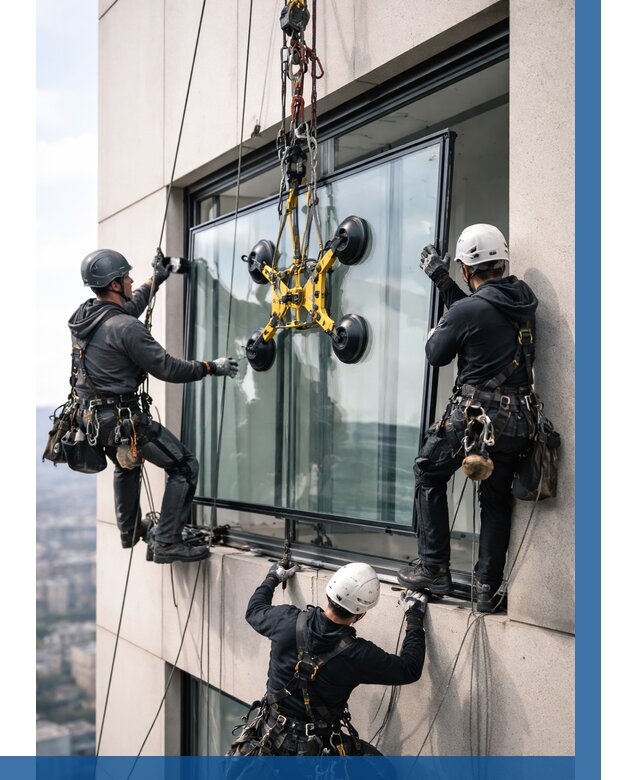 Монтаж стеклопакетов на высоте в Новокузнецке от 3288 р. | ВЫСОТНИК-Нвк