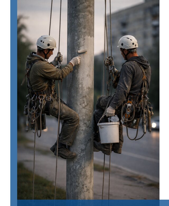 Покраска опор освещения и антикоррозийная защита в Новокузнецке