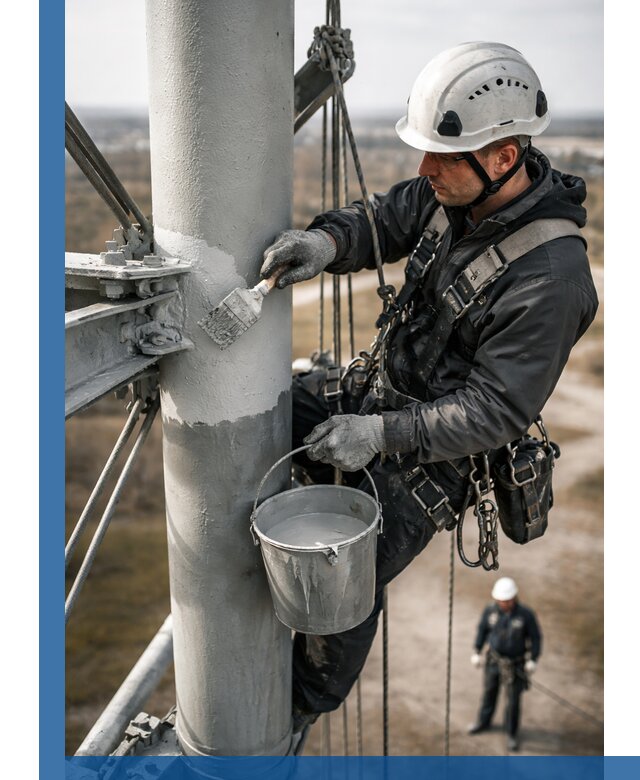 Покраска мачт связи в Новокузнецке промышленными альпинистами