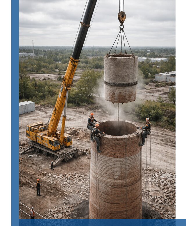 Демонтаж дымовой трубы в Новокузнецке с гарантиями безопасности