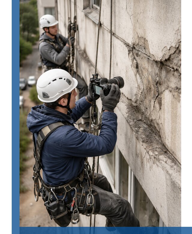 Фотофиксация дефектов фасада с высотной съемкой в Новокузнецке