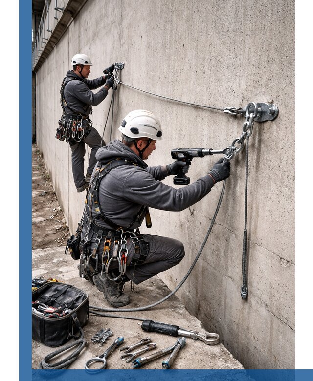 Монтаж анкерных линий высотной безопасности в Новокузнецке