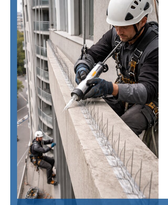 Установка шипов от птиц на фасадах и кровлях в Новокузнецке